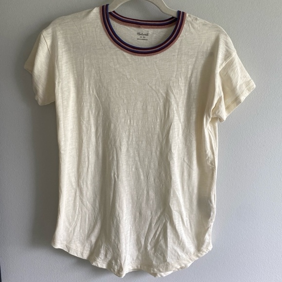 MADEWELL Cream T-shirt With Colourful Collar Size XS - Picture 1 of 10